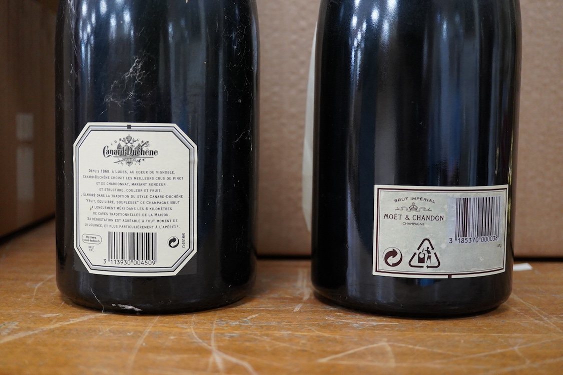 A Magnum bottle of Moet & Chandon champagne and a Magnum Canard-Duchene